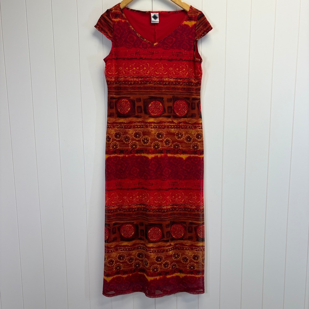 Vintage California Concepts 90s Boho Mesh Overlay Maxi Dress Women Size L Artsy